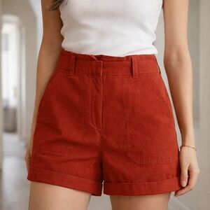Rust Red High Waisted Linen Blend Shorts Cuffed Hem Summer Casual Size 4